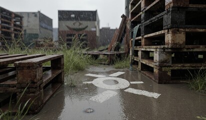 Fototapeta premium Rainy day at an abandoned industrial site