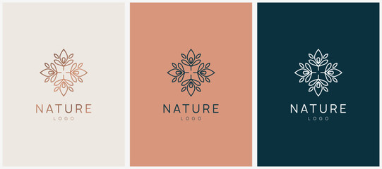 Floral and nature ornament logo symbol template. Minimalist, luxury, royal and elegant logo vector
