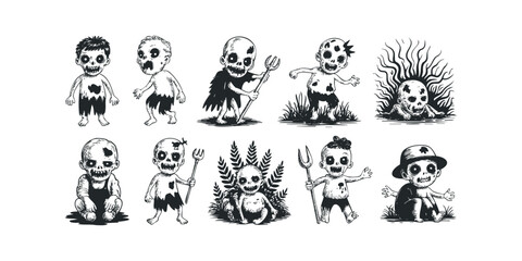 Obraz premium Collection of Spooky Cartoon Zombies and Ghouls