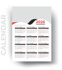 Simple and modern design  calendar 2026 template vector week start Monday.