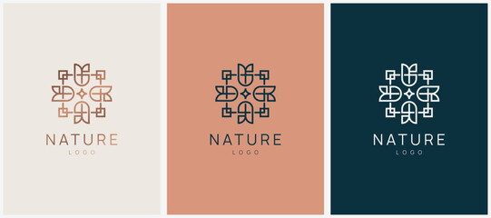 Floral and nature ornament logo symbol template. Minimalist, luxury, royal and elegant logo vector