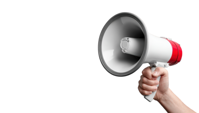 Hand holding a megaphone against a black background (2)