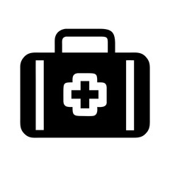 Obraz premium Black first aid kit icon for medical assistance