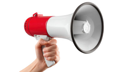Hand holding a red and white megaphone (9)