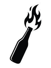 Black silhouette of a molotov cocktail with flames