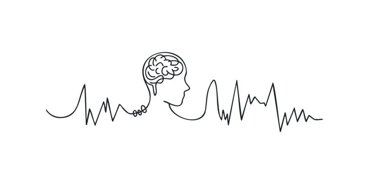 Brain connected to a heart rhythm waveform by a single line