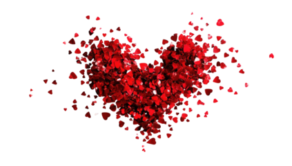 A heart-shaped explosion of red fragments