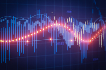 Stock market trend analysis on digital display shows financial data and market fluctuations in real time