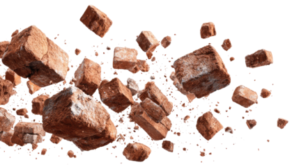 Floating Bricks and Small Pieces of Bricks isolated on transparent background Remove png, Clipping Path, pen tool