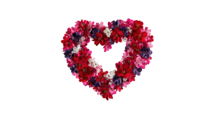 A heart-shaped floral wreath.  Colorful flowers