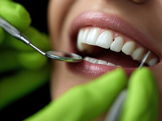 Fototapeta premium dentist examining patient's teeth with dental tools