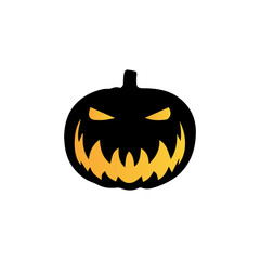 Scary Black Pumpkin with Yellow Light Isolated 64x64 Vector Icon