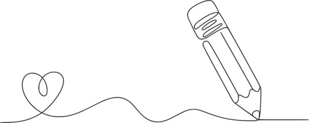 Minimalist line drawing of a pencil creating a heart shape line art