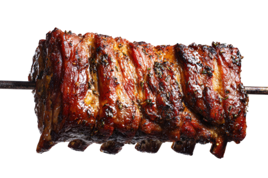 Roasted pork ribs on a skewer