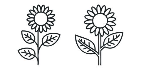 Two stylized sunflowers in outline form