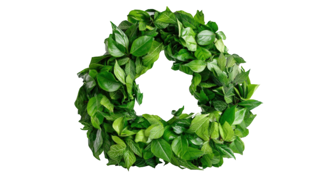 Green leaf wreath in a recycling symbol shape