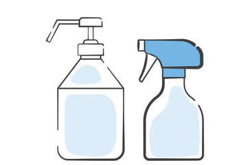 アルコール手指消毒用のスプレーボトルとシンプルなスプレーボトルのイラスト
