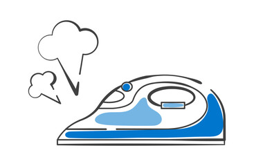 蒸気が出ているシンプルなスチームアイロンのイラスト