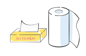 台所用キッチンペーパー　ロールタイプと箱タイプのイラスト