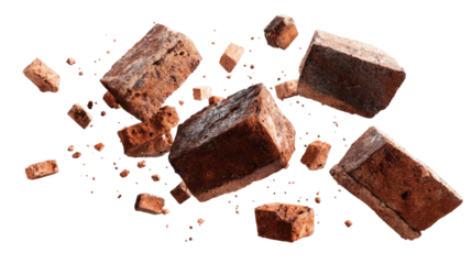 Floating Bricks and Small Pieces of Bricks isolated on transparent background Remove png, Clipping Path, pen tool