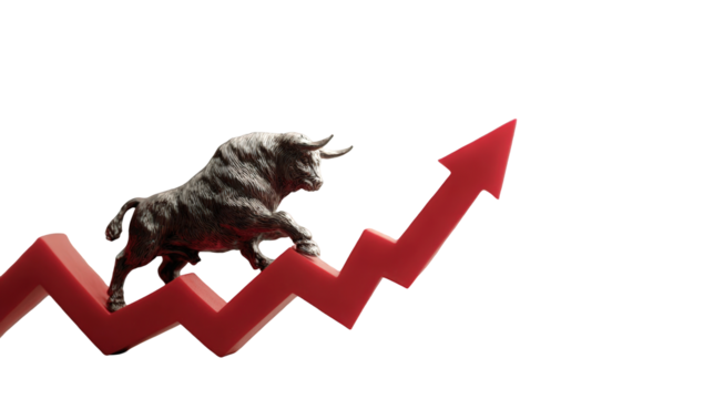 Bull figurine on ascending red graph