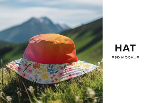 Colorful Floral Hat Mockup Outdoors Psd