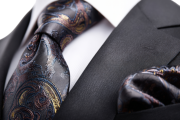Formal attire, tie, and pocket square