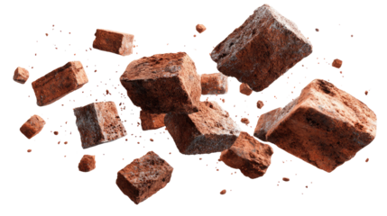Floating Bricks and Small Pieces of Bricks isolated on transparent background Remove png, Clipping Path, pen tool