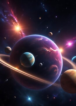 Colorful planet with a ring around it