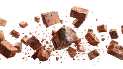 Floating Bricks and Small Pieces of Bricks isolated on transparent background Remove png, Clipping Path, pen tool
