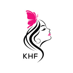 KHF Elegant Beauty Woman Logo. KHF with Butterfly Feminine Salon & Spa Branding. KHF Luxury Beauty Icon Design.
