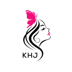KHJ Elegant Beauty Woman Logo. KHJ with Butterfly Feminine Salon & Spa Branding. KHJ Luxury Beauty Icon Design.
