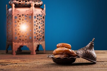 Ramadan lantern at  blue gradient background