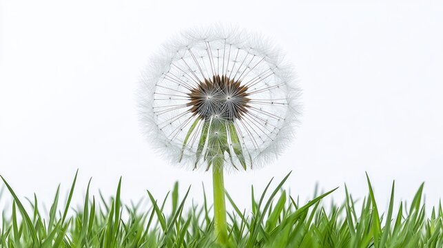 Close-up of dandelion seed head in grass
