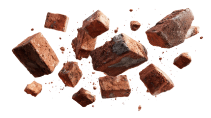Floating Bricks and Small Pieces of Bricks isolated on transparent background Remove png, Clipping Path, pen tool