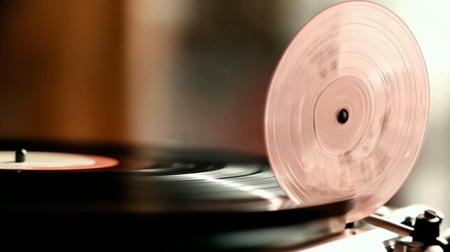 Nostalgic close-up of a vinyl record spinning on a classic turntable for an authentic audio journey