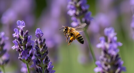 Bee Landing on Lavender Flower
