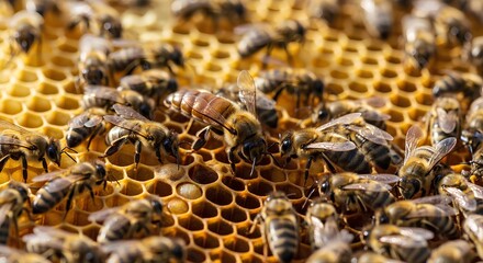 Queen Bee Surrounded by Worker Bees
