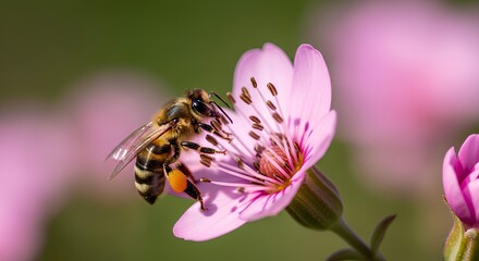 Bee on Pink Flower Macro
