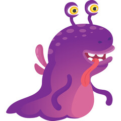 Cute purple cartoon monster with big eyes and long tongue sticking out against a transparent background, pixel art style with vibrant gradients