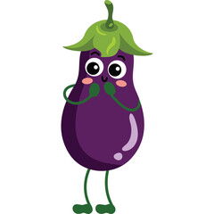 Cute Purple Eggplant Character With Big Eyes And Green Stem Wearing Roller Skates On Transparent Background