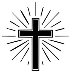 Radiant cross illustration for faith, hope, and religious themes in black and white for Easter or general spiritual messages