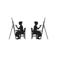 Illustration of silhouette of two female artists painting on canvas, capturing creativity and artistic expression