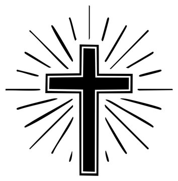Radiant cross illustration for faith, hope, and religious themes in black and white for Easter or general spiritual messages