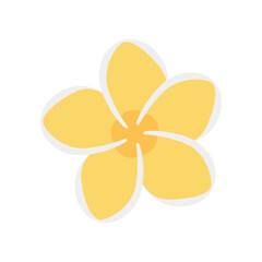 Isolated Yellow Plumeria Flower with Five Petals and Light Blue Outline.