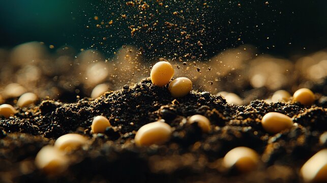 Close-up of planting seeds in rich soil - Powered by Adobe