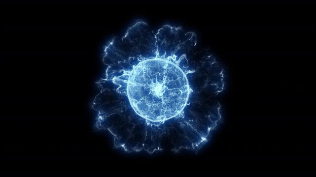 Blue energy particle smoke shockwave. Magical-style digital shockwave with explosion effects on a transparent background. Glowing shockwave particles. Alpha channel. Overlay template.