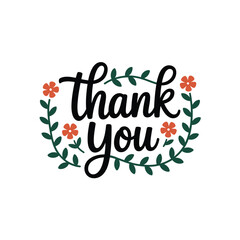 Handwritten thank you message surrounded by floral garland