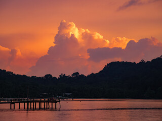 Sunset over the sea in the tropics. Beautiful sky.