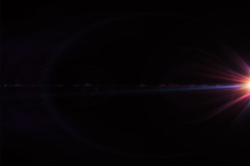 Lens Flare Effect on Dark Background​, Cinematic Sunlight Flare Overlay Realistic​, Abstract Optical Flare Light Overlay Background